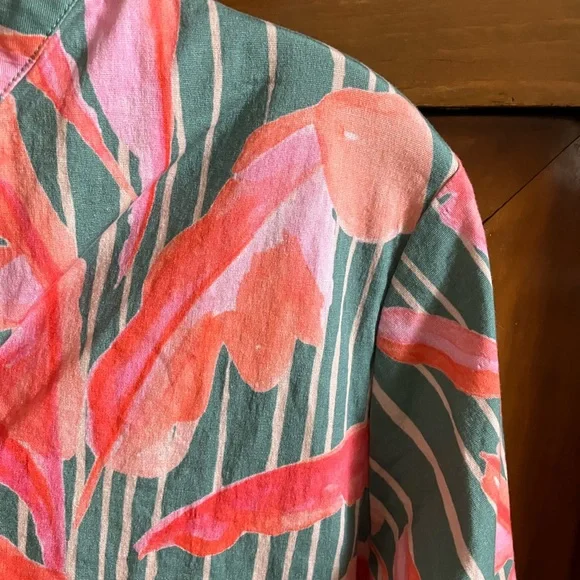 Holly Shae Arden dress w/sash in green Briland Banana Leaf print Sz M/L - Picture 5 of 6